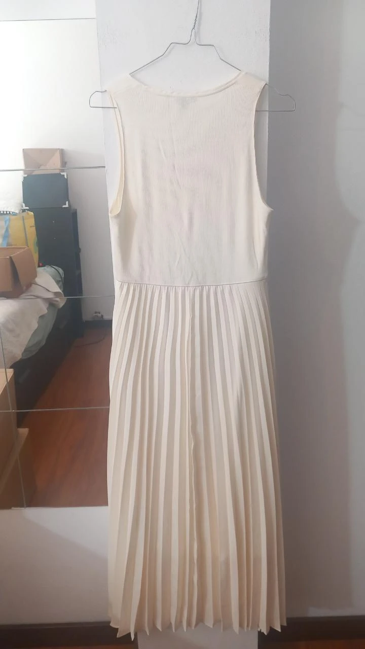 Vestido crema plisado, Massimo Dutti Fit's M | Robe plissée crème – photo 5